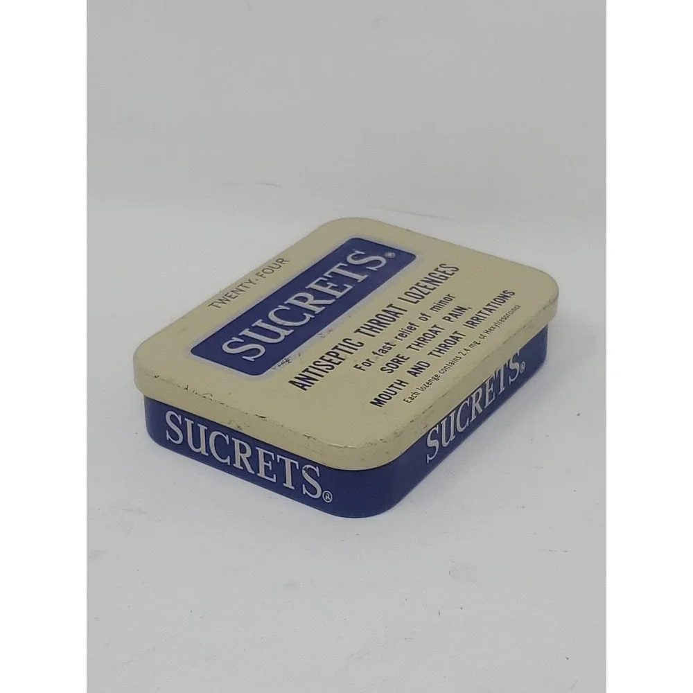 Vintage Sucrets Lozenges Tin 1960's Antiseptic EMPTY Movie Bathroom Prop Set VTG